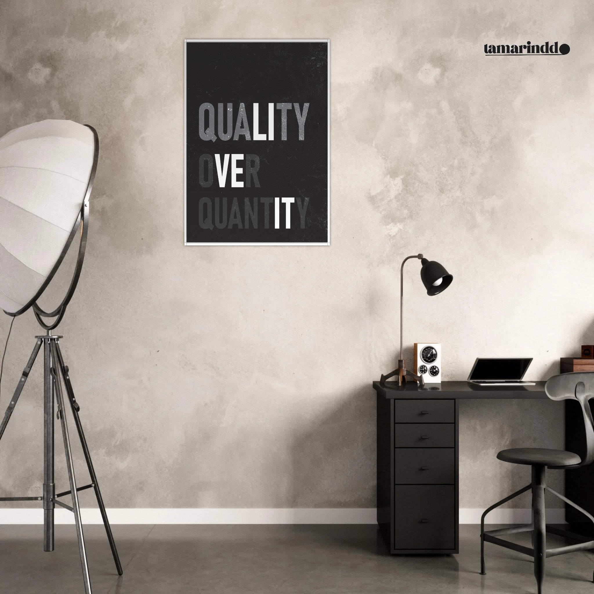 Quality Over Quantity minimalist mindset poster with clean typography