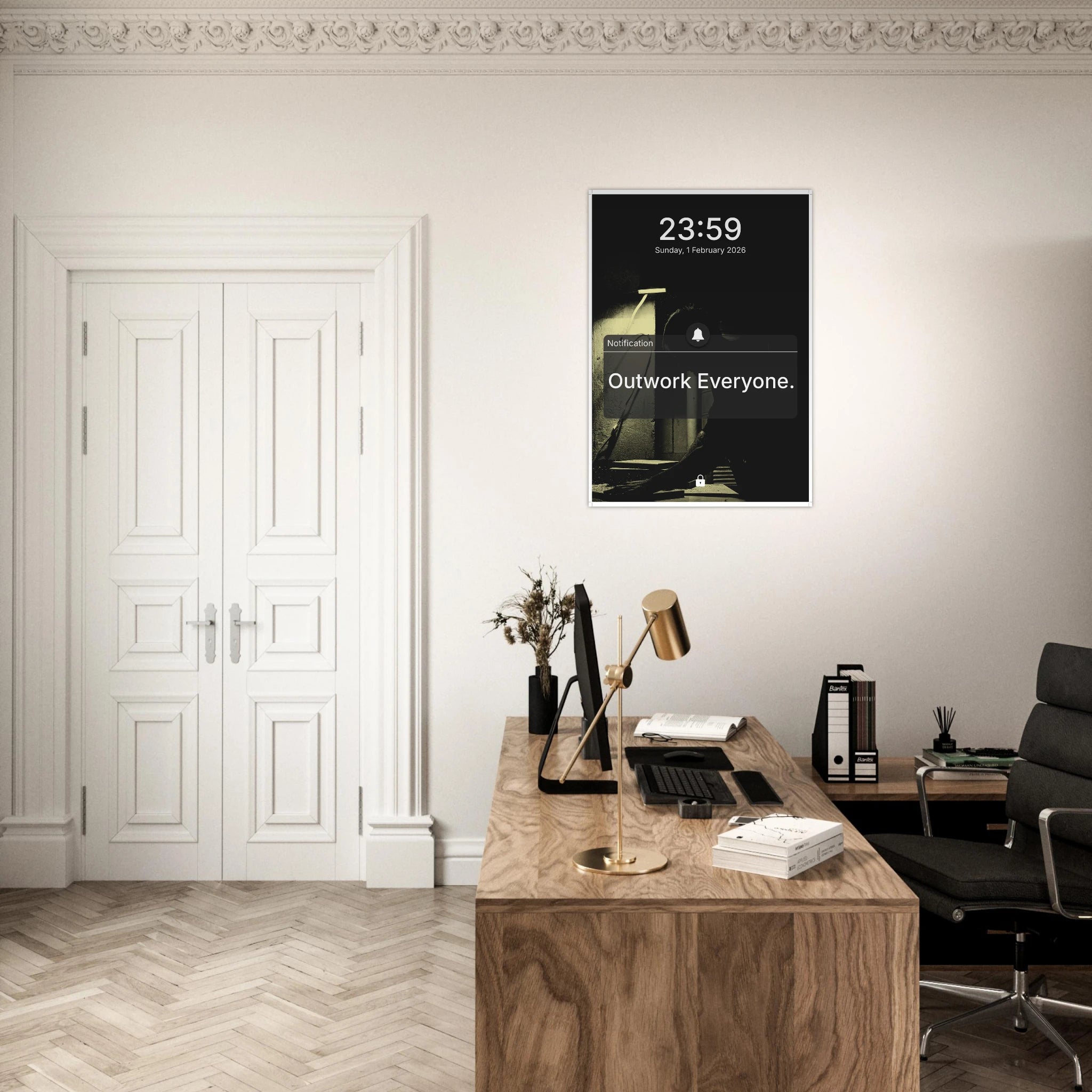 Outwork Everyone hustle and grind motivation poster with bold typography