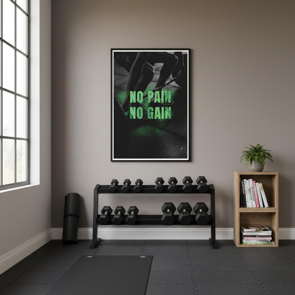 No Pain No Gain gym motivation poster with bold fitness typography