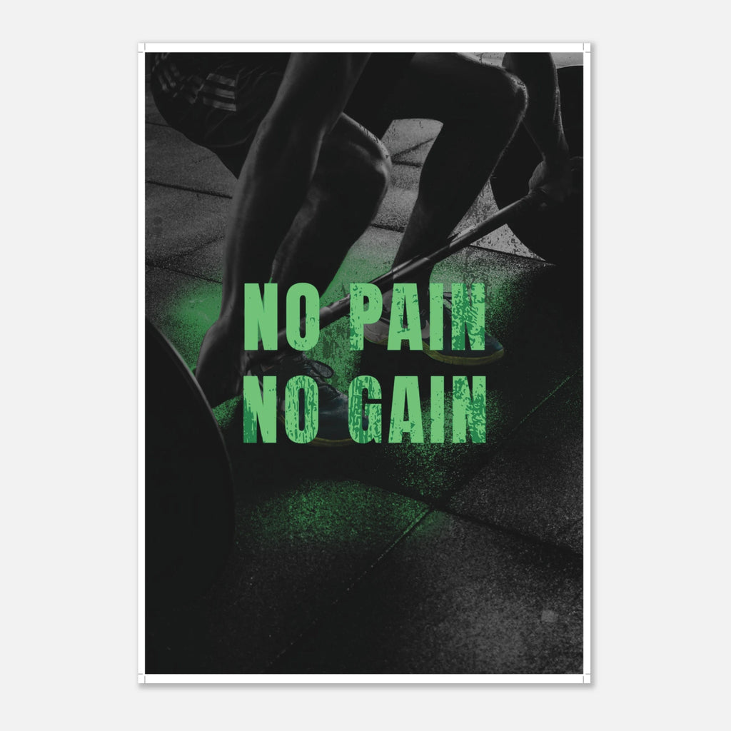 No Pain No Gain gym motivation poster with bold fitness typography