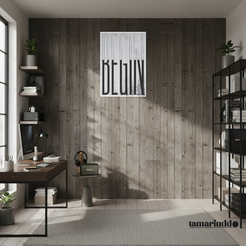 BEGIN minimal motivational poster with bold single word typography