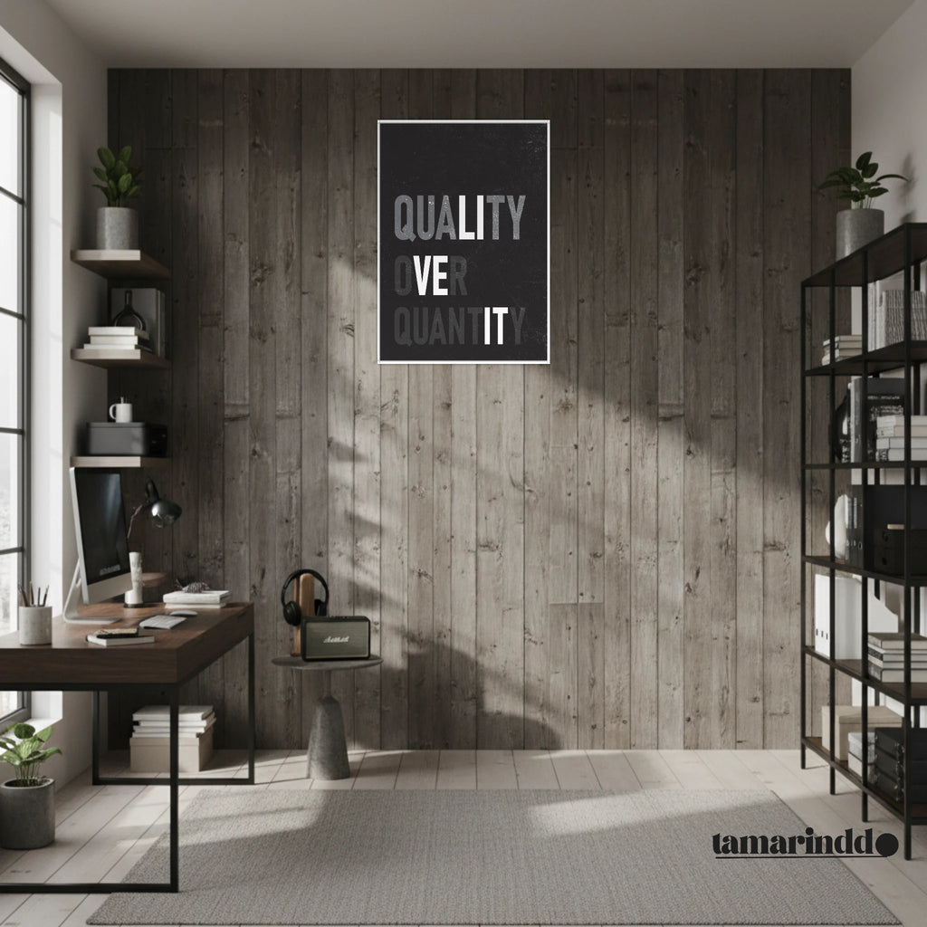 Quality Over Quantity minimalist mindset poster with clean typography