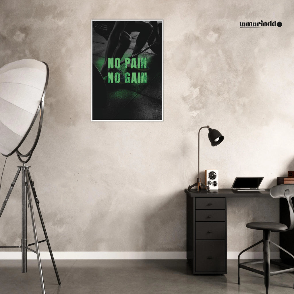 No Pain No Gain gym motivation poster with bold fitness typography