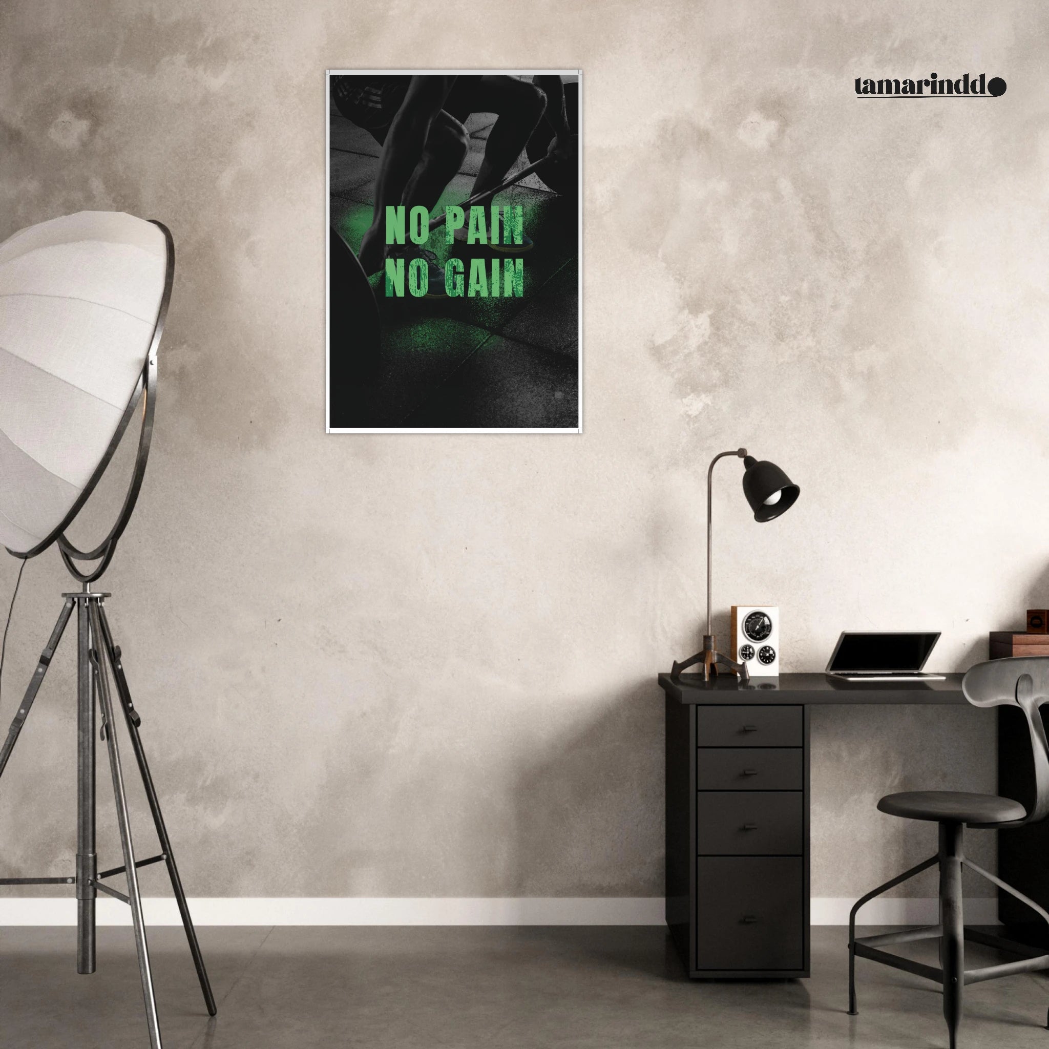 No Pain No Gain gym motivation poster with bold fitness typography