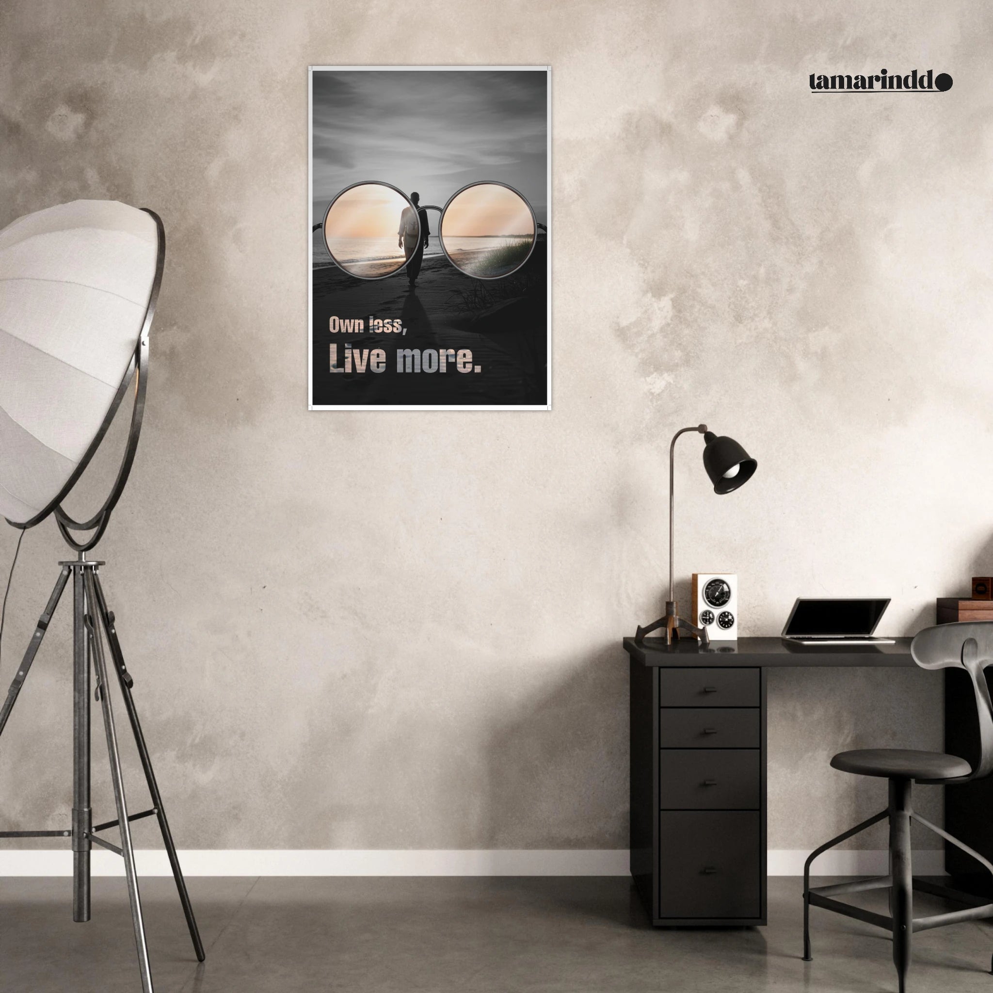 Own Less Live More minimalist living quote poster for simple living