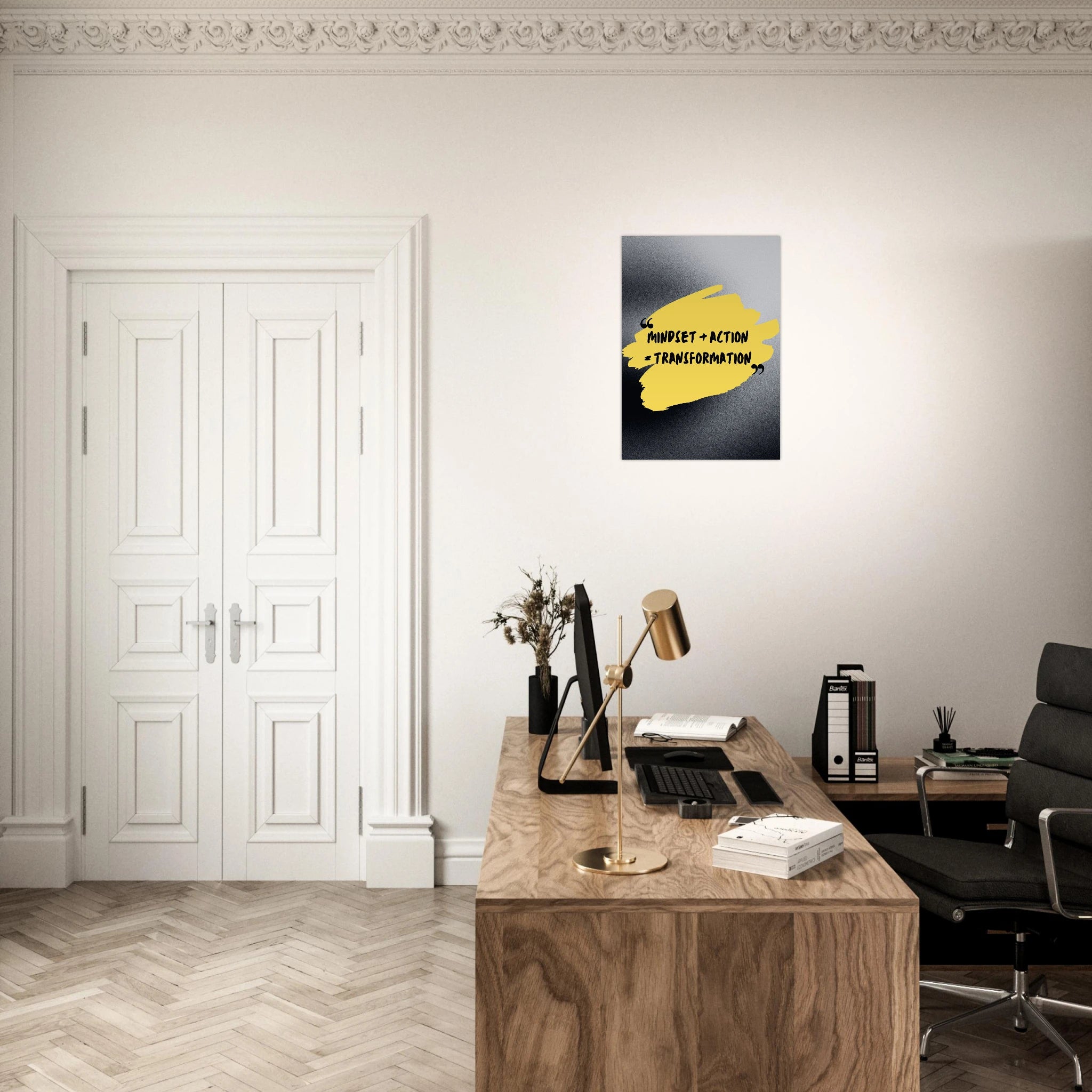 Mindset Plus Action Equals Transformation motivation poster