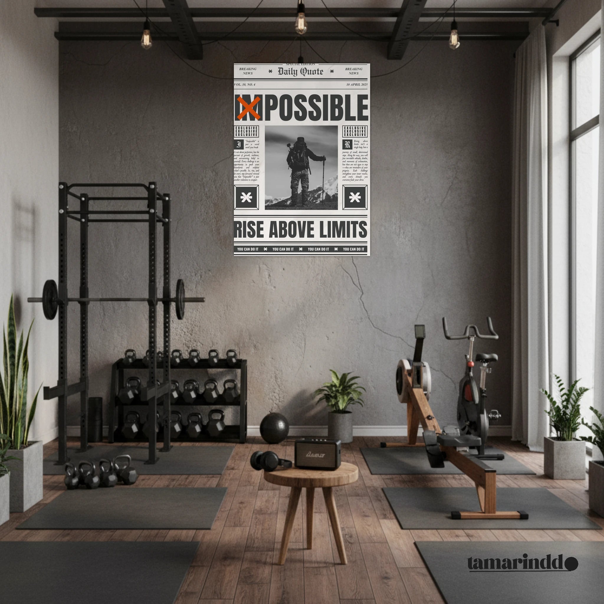 Impossible Is Nothing gym motivation poster with bold typography - Museum-Quality Matte Paper Poster with Hanger