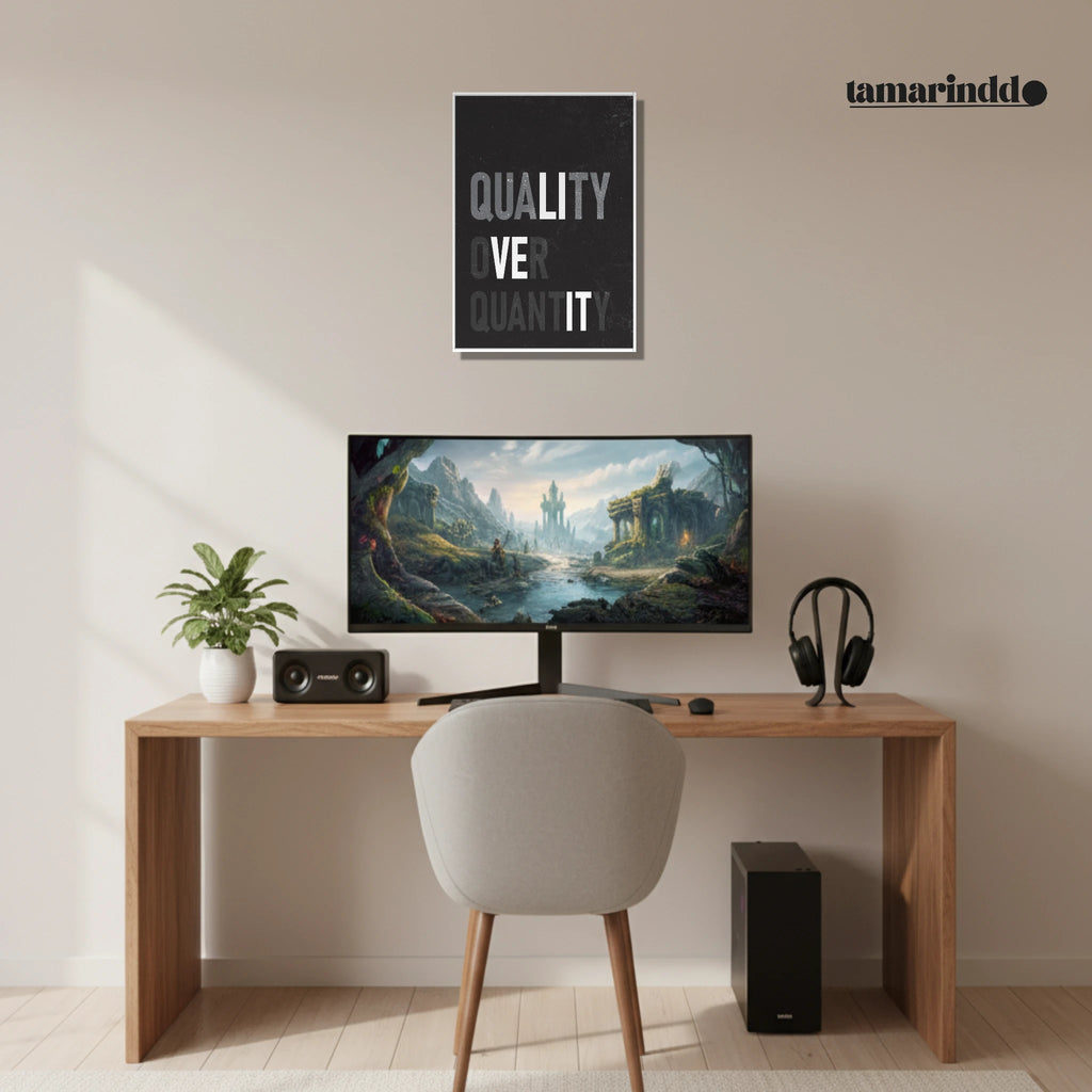 Quality Over Quantity minimalist mindset poster with clean typography