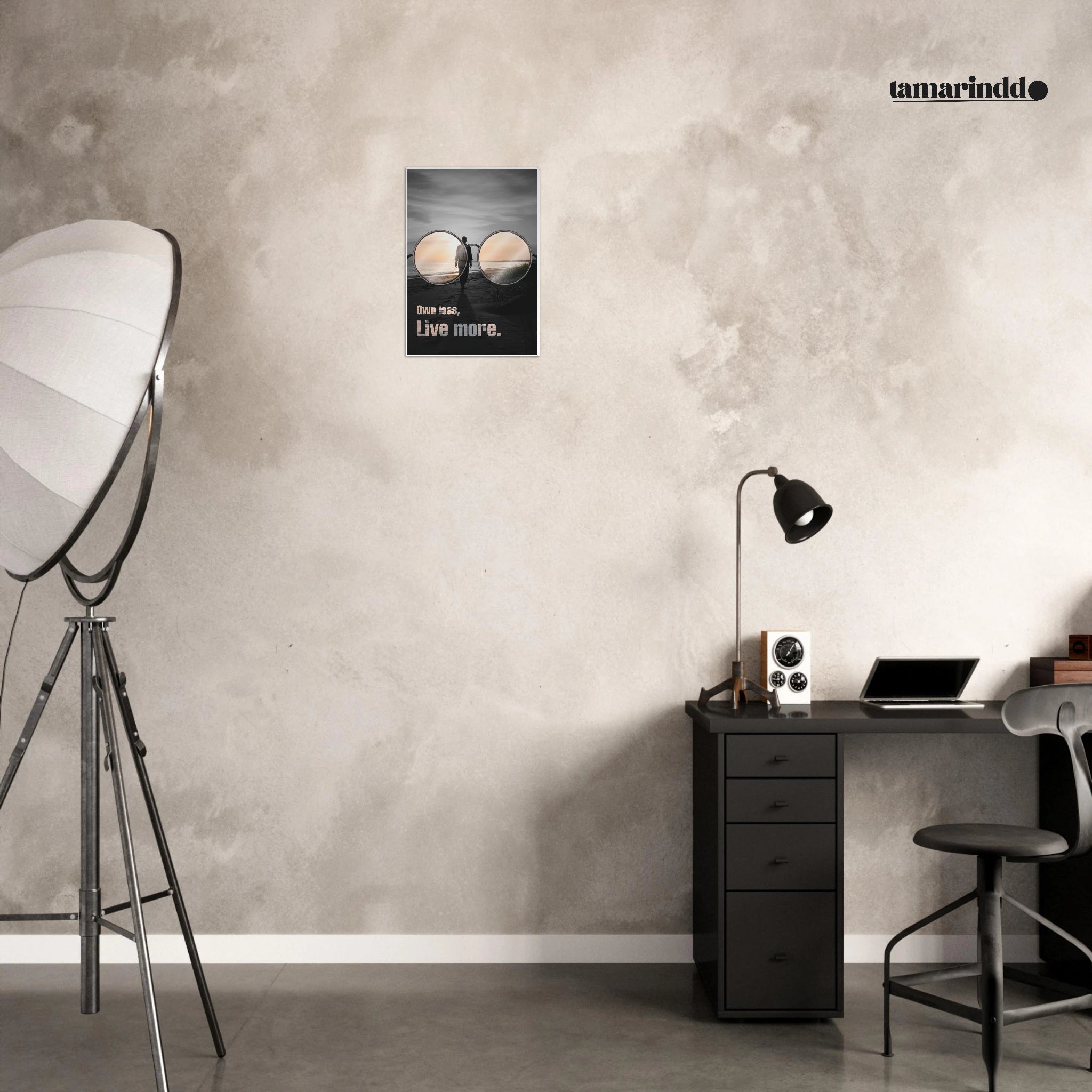 Own Less Live More minimalist living quote poster for simple living - A2 (42 x 59.4  cm)