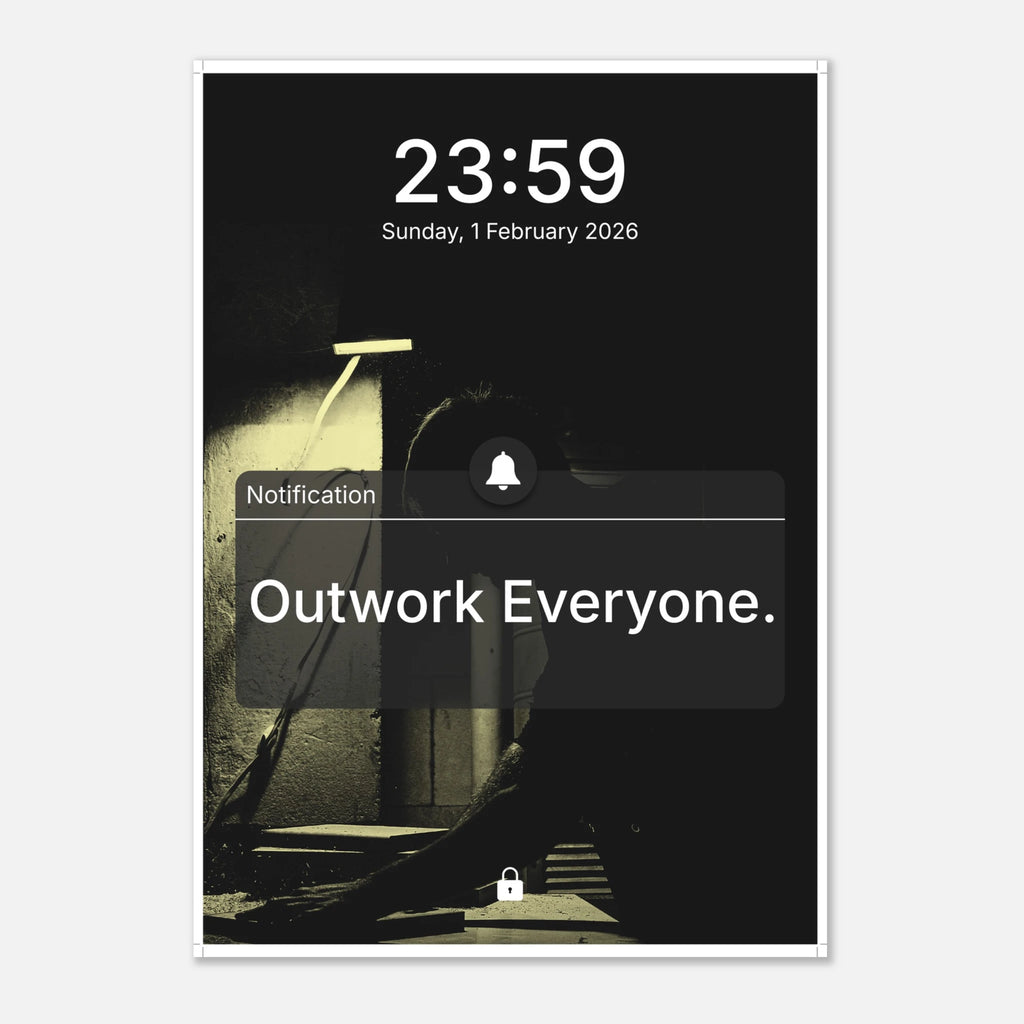 Outwork Everyone hustle and grind motivation poster with bold typography