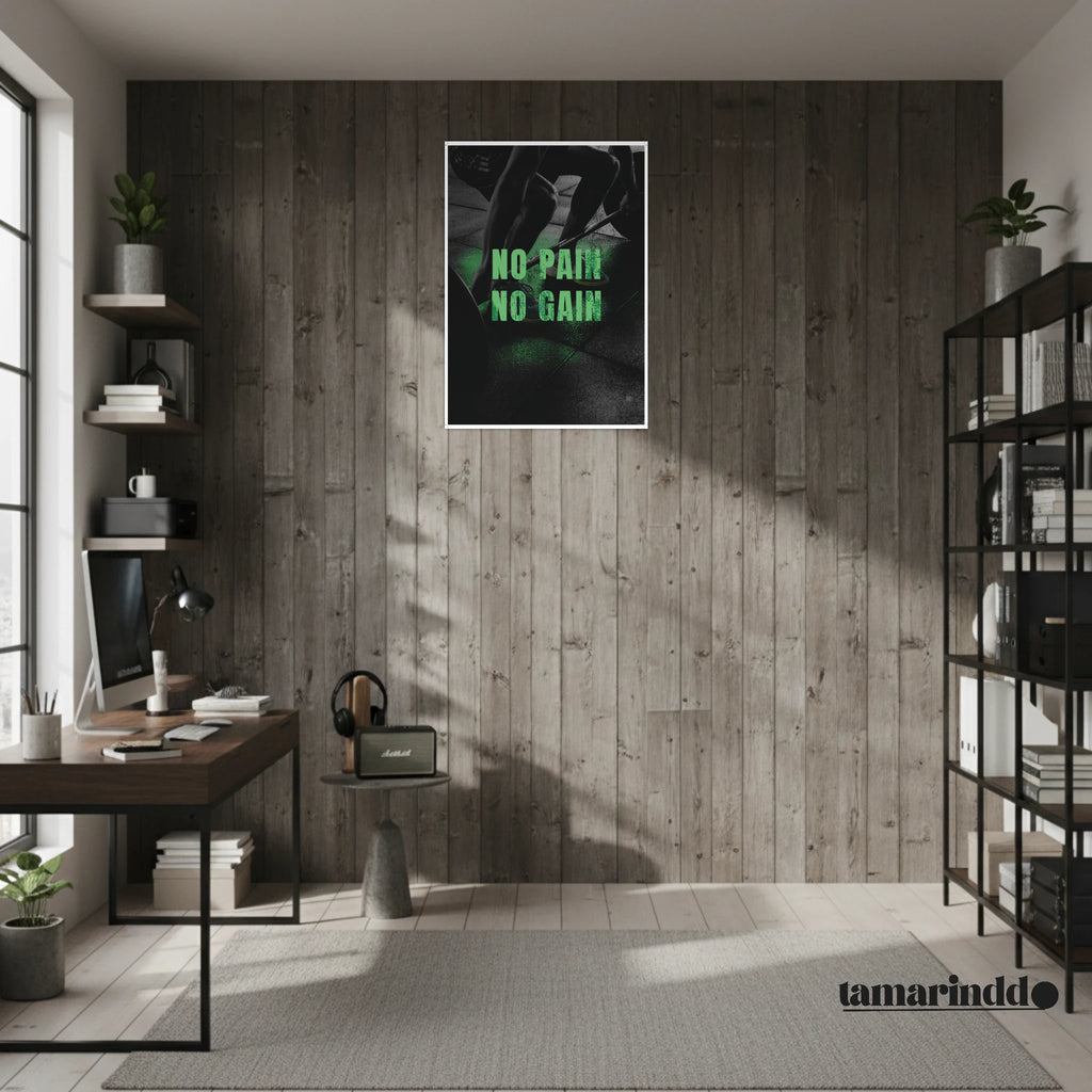 No Pain No Gain gym motivation poster with bold fitness typography
