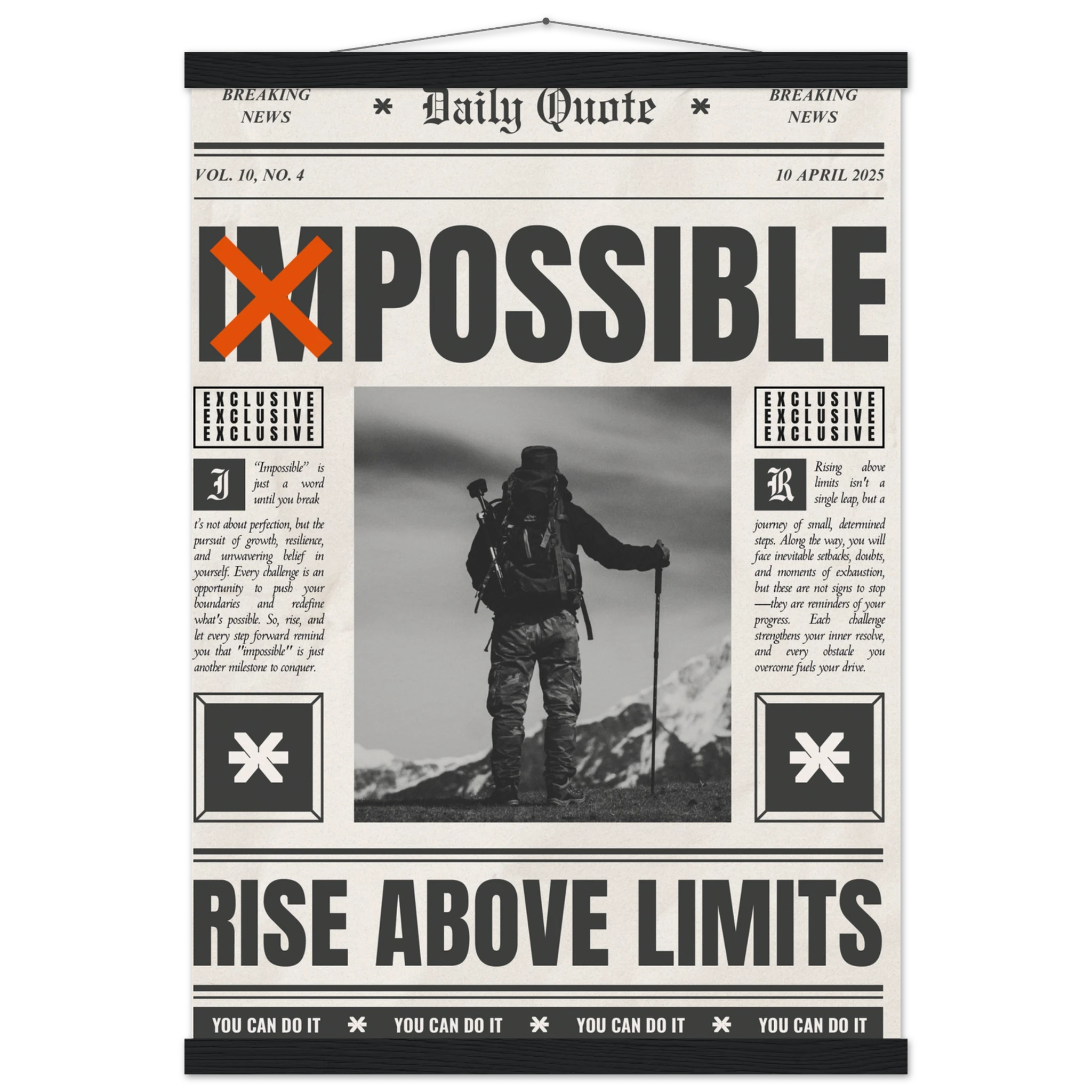 Impossible Is Nothing gym motivation poster with bold typography - Museum-Quality Matte Paper Poster with Hanger