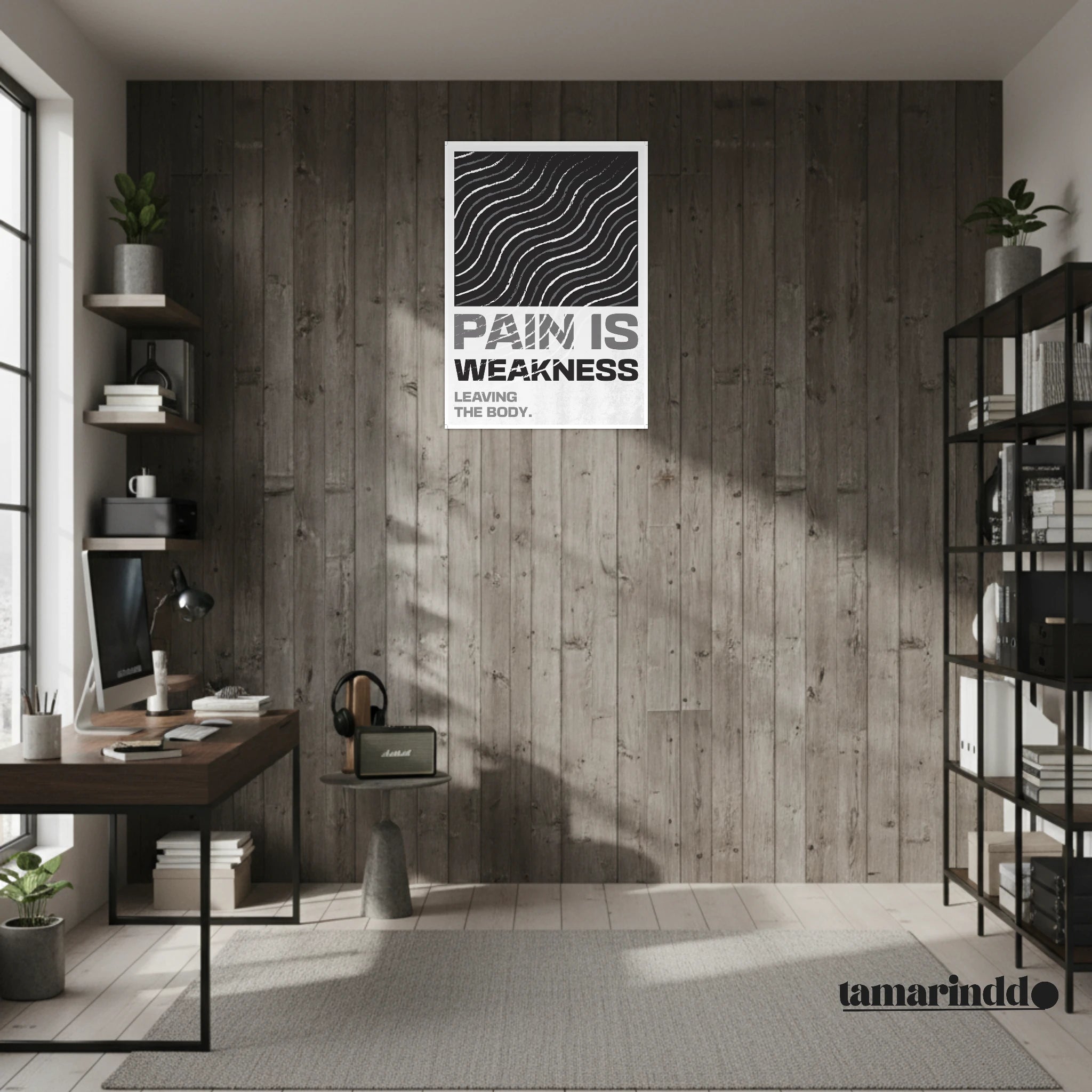 Pain Is Weakness Leaving the Body motivational gym poster with bold typography on premium matte paper