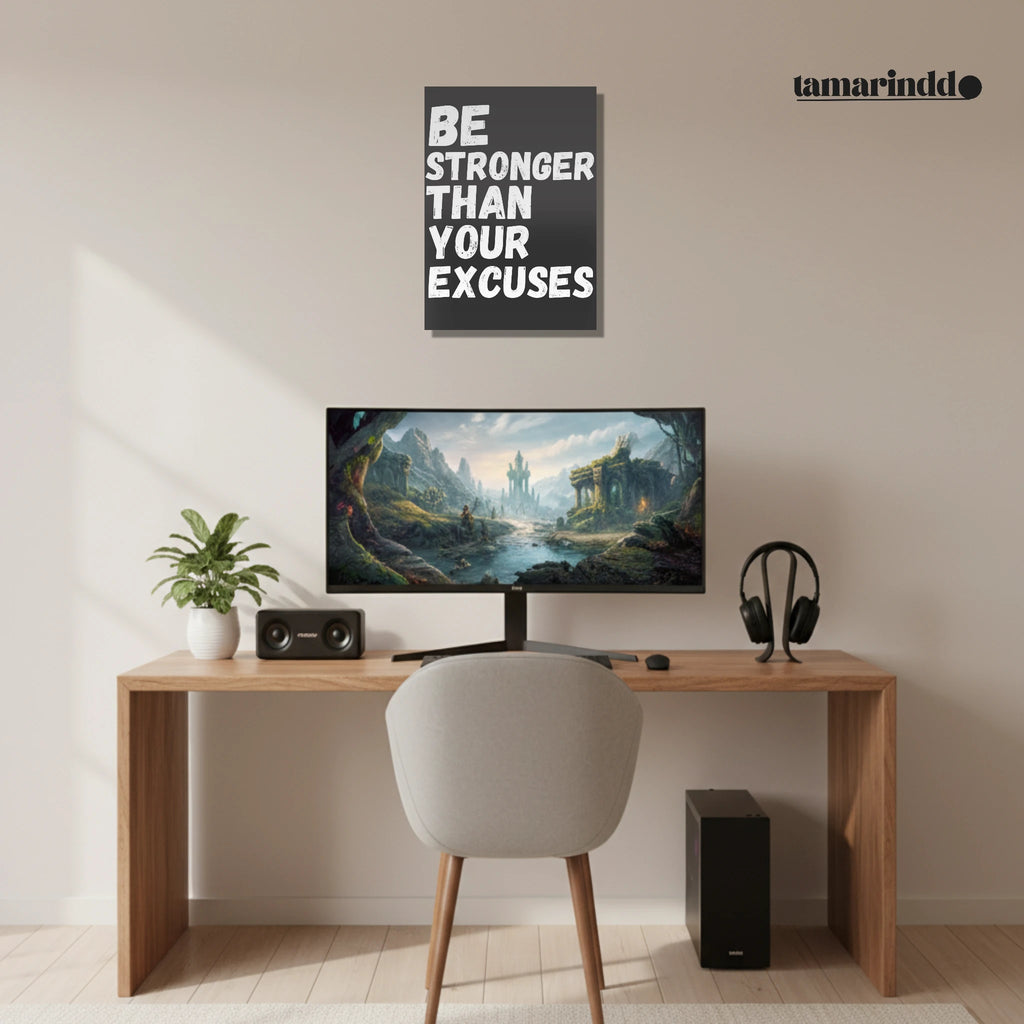 Be Stronger Than Your Excuses gym motivation poster with bold typography