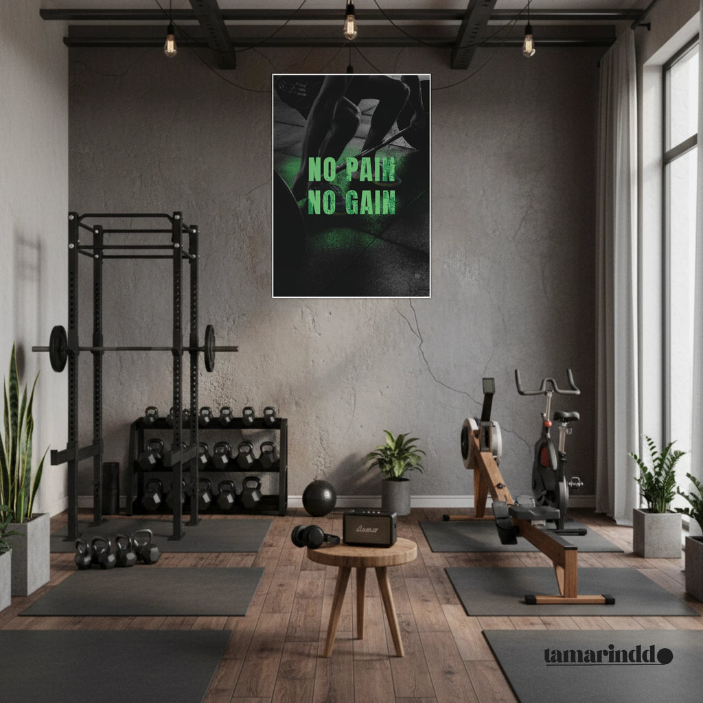 No Pain No Gain gym motivation poster with bold fitness typography - A2 (42 x 59.4  cm)