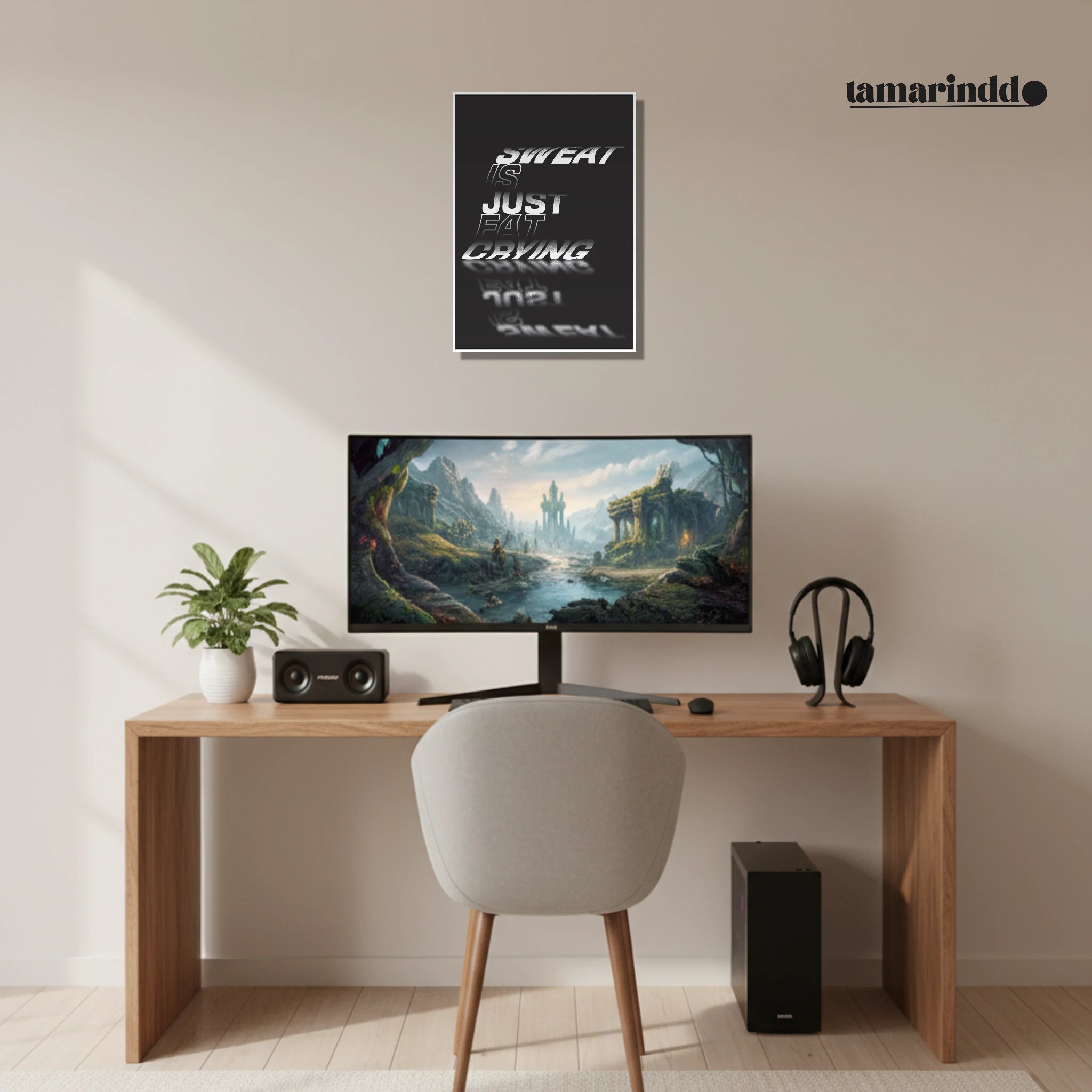 Sweat Is Fat Crying funny gym motivation poster with humorous fitness quote