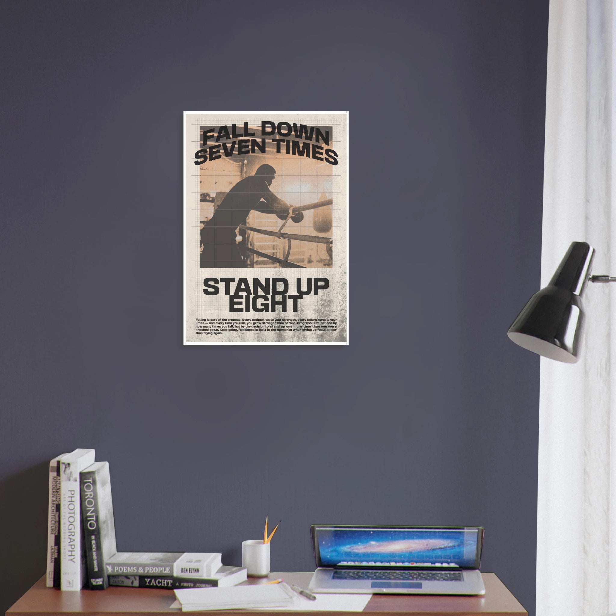 Fall Down Seven Times Stand Up Eight Japanese proverb resilience poster - A1 (59.4 x 84.1  cm)